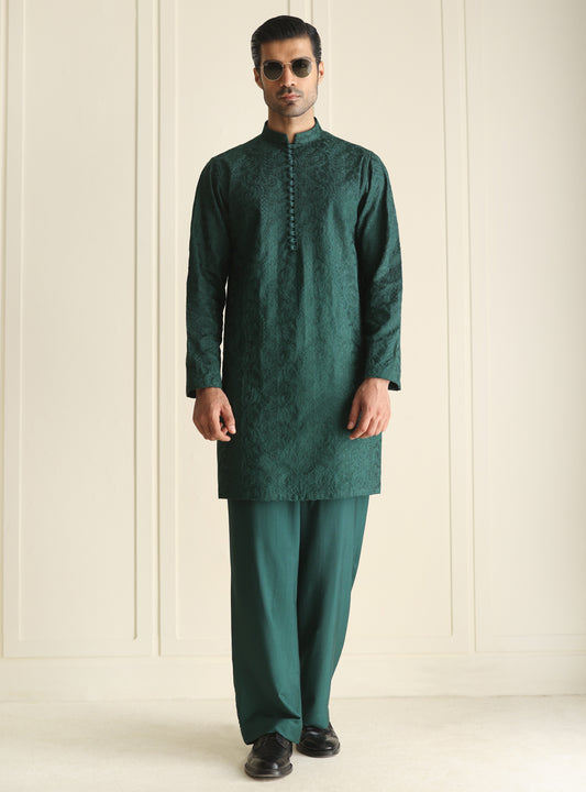 GREEN EMBROIDERED KURTA
