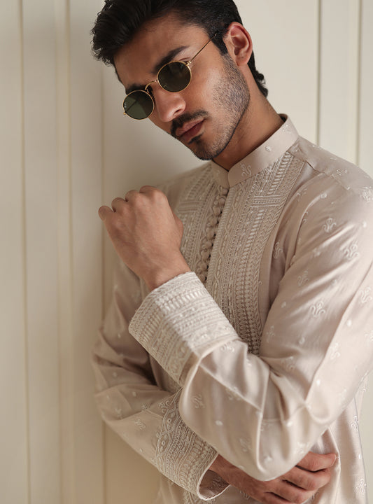 BEIGE EMBROIDERED KURTA