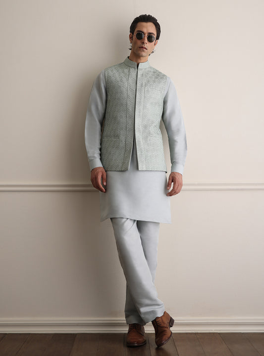 SEA FOAM MESH EMBROIDERED WAISTCOAT