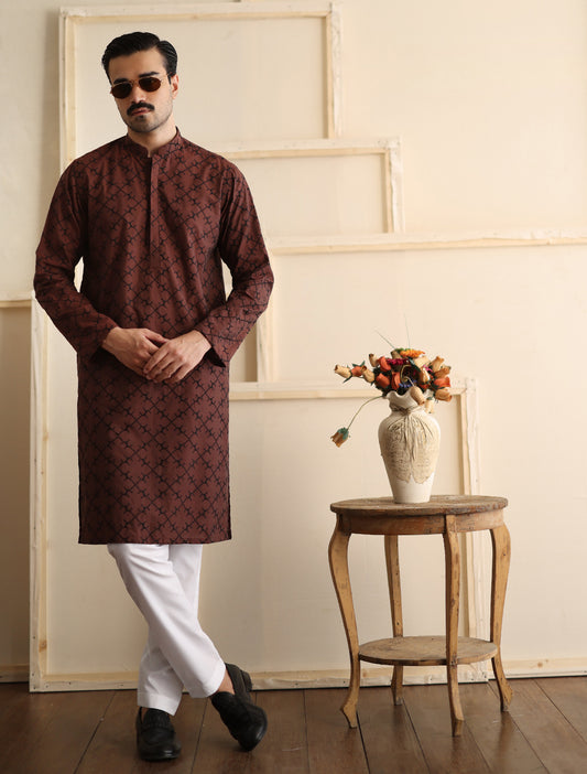 MAROON EMBROIDERED KURTA