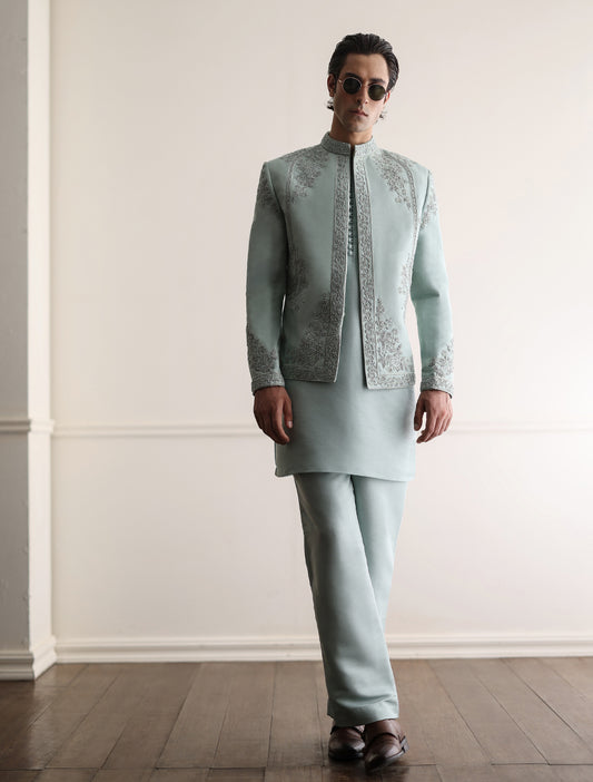 SEA FOAM HAND EMBROIDERED PRINCE COAT