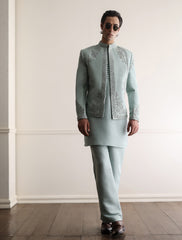 SEA FOAM HAND EMBROIDERED PRINCE COAT