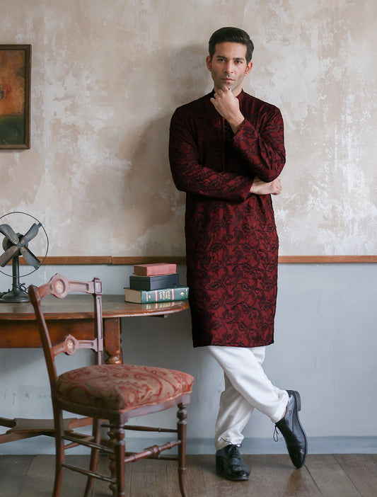 MAROON EMBROIDERY KURTA