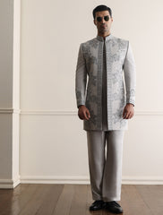 LIGHT GRAY HAND EMBROIDERED PRINCE COAT
