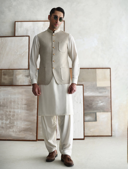 BEIGE KARANDI WAISTCOAT