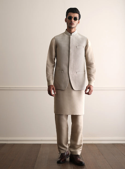IVORY ROPE EMBROIDERED WAISTCOAT