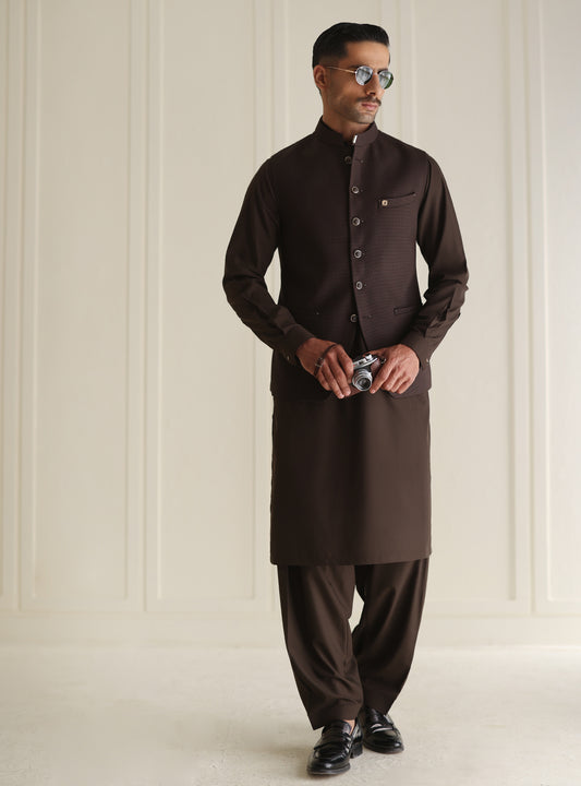 BROWN TEXTURED WAITCOAT
