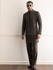 OLIVE HAND EMBROIDERED PRINCE COAT