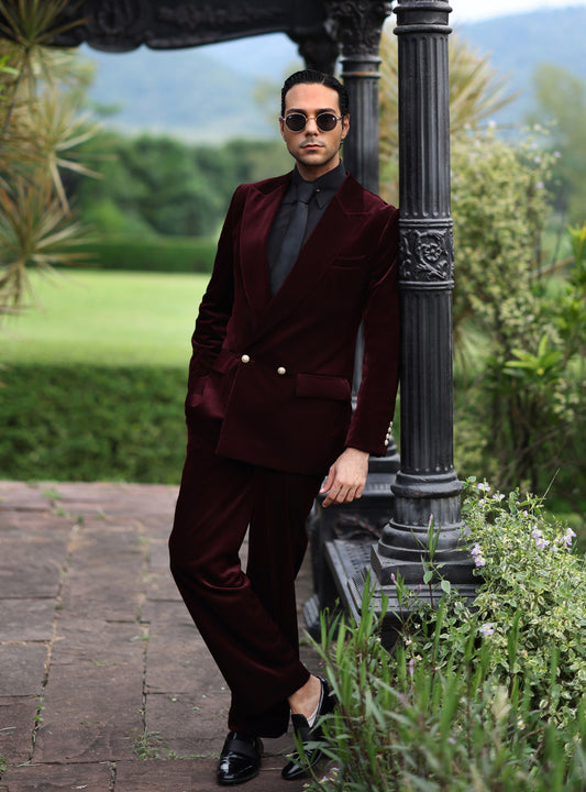 MAROON VELVET TWO PIECE SUIT