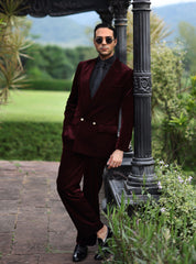 MAROON VELVET TWO PIECE SUIT