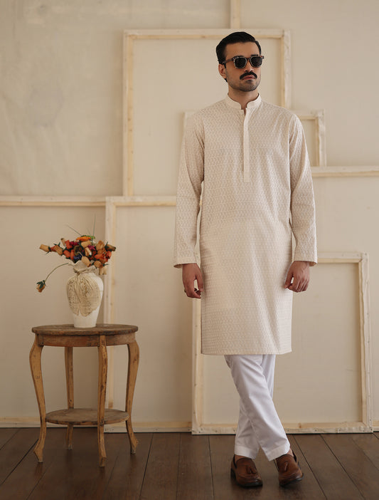 LIGHT BEIGE EMBROIDERED KURTA