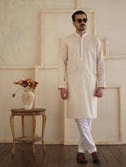 LIGHT BEIGE EMBROIDERED KURTA
