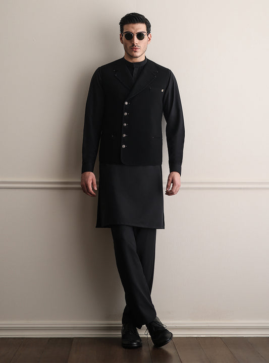 BLACK LAPEL COLLAR WAISTCOAT