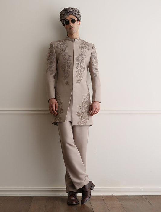 LIGHT IVORY HAND EMBROIDERED PRINCE COAT