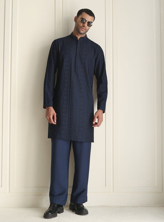 BLUE EMBROIDERED KURTA PAJAMA