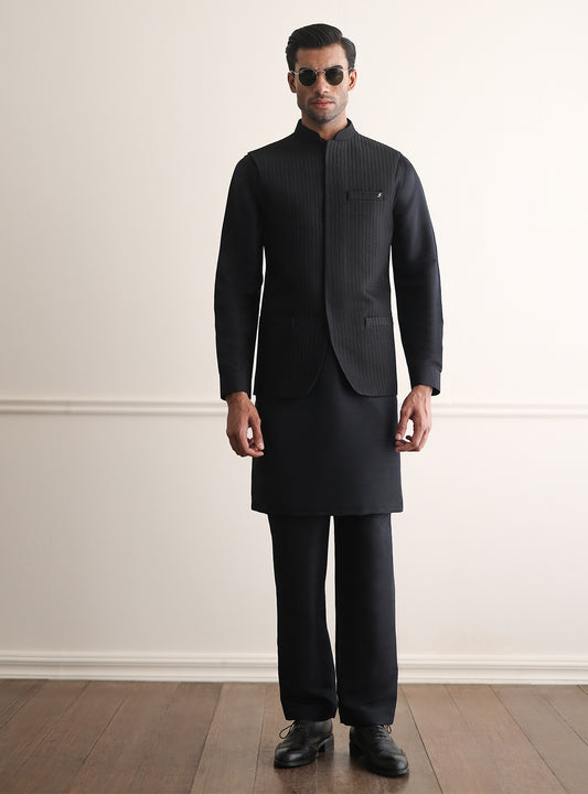 BLACK ROPE EMBROIDERED WAISTCOAT