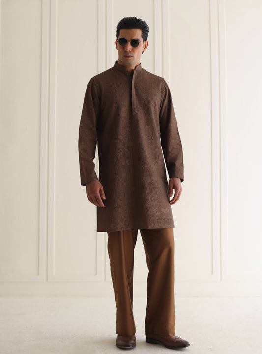 DARK BROWN EMBROIDERED KURTA PAJAMA