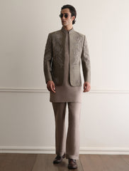 COFFEE GREEN HAND EMBROIDERED PRINCE COAT