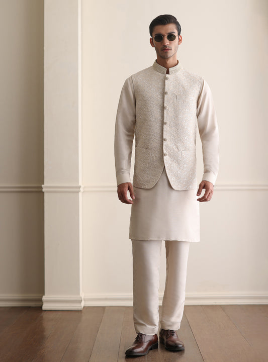 LIGHT IVORY EMBROIDERED WAISTCOAT