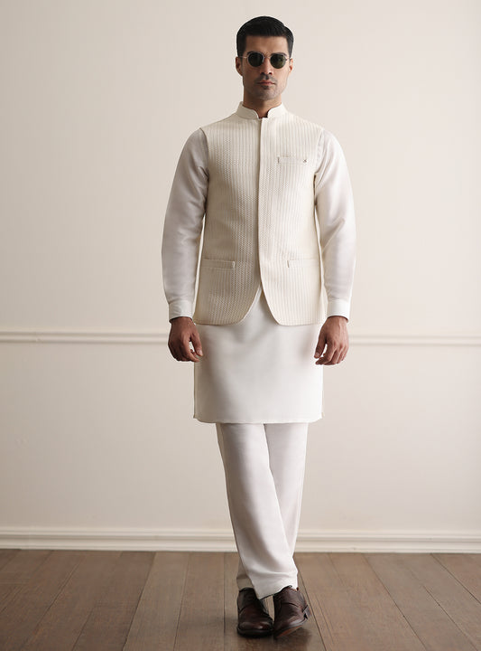 CREAM ROPE EMBROIDERED WAISTCOAT