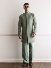 SAGE GREEN STRIPE EMBROIDERED PRINCE COAT