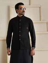 BLACK MONOGRAM EMBOSSED WAISTCOAT