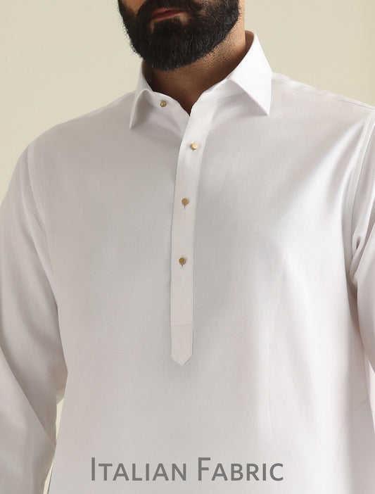 WHITE TWILL KAMEEZ SHALWAR