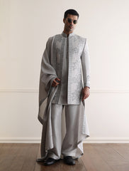 LIGHT GRAY HAND EMBROIDERED PRINCE COAT