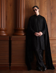 BLACK SELF EMBROIDERED KURTA