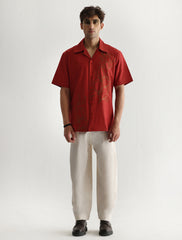 RUST EMBROIDERED HALF SLEEVE SHIRT