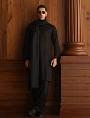 BLACK SELF EMBROIDERED KURTA