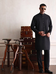 BLACK TEXTURED KURTA PAJAMA