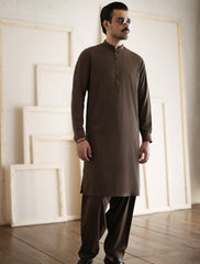 BROWN TEXTURED KAMEEZ SHALWAR