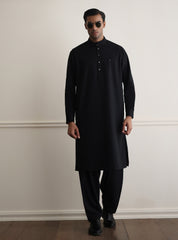 BLACK TEXTURED KAMEEZ SHALWAR