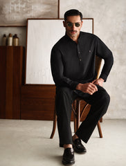 BLACK TEXTURED KURTA PAJAMA