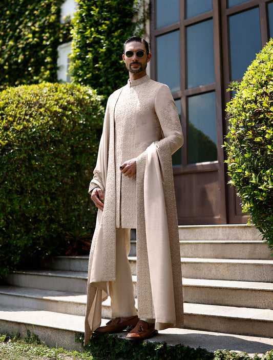 IVORY HAND EMBROIDERED SHERWANI