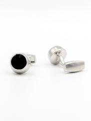SILVER WITH BLACK ENAMEL ROUND CUFFLINKS