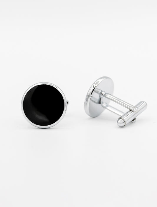 SILVER WITH BLACK STONE CUFFLINKS