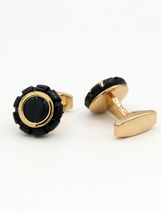 BLACK AND GOLD FLORAL CUFFLINKS