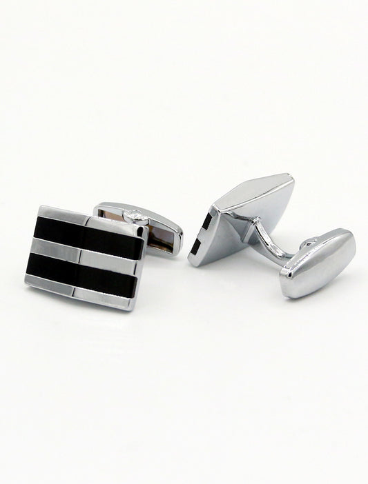 SILVER BLACK STRIPE CUFFLINKS