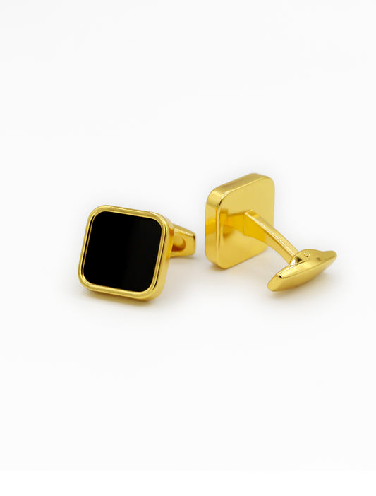 GOLD SQUARE WITH BLACK STONE CUFFLINKS