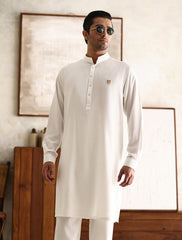 WHITE CRUSH FABRIC CLASSIC KURTA PAJAMA