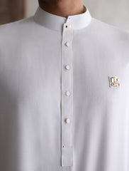WHITE CRUSH FABRIC CLASSIC KURTA PAJAMA