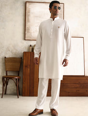 WHITE CRUSH FABRIC CLASSIC KURTA PAJAMA