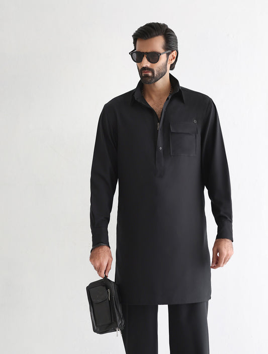 BLACK DESIGNER KURTA WITH FARSHI PAJAMA
