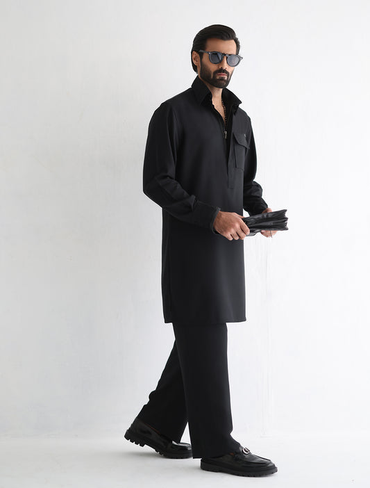 BLACK DESIGNER KURTA WITH FARSHI PAJAMA