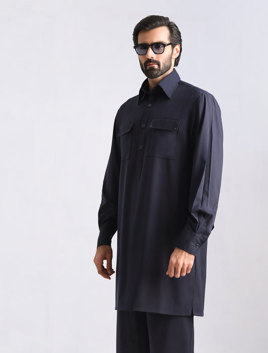 NAVY DESIGNER KURTA WITH FARSHI PAJAMA