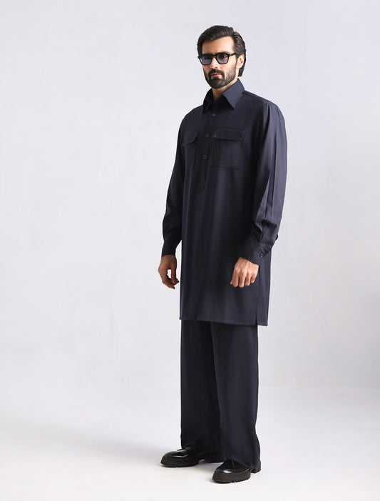 NAVY DESIGNER KURTA WITH FARSHI PAJAMA