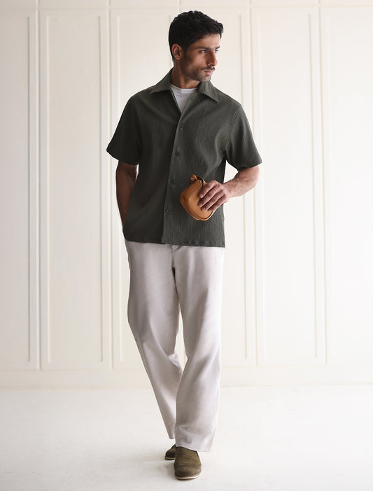 GREEN CRINKLE FABRIC SHIRT