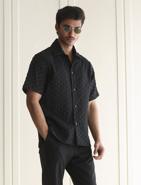 BLACK STRUCTURED HALF SLEEVE SHIRT